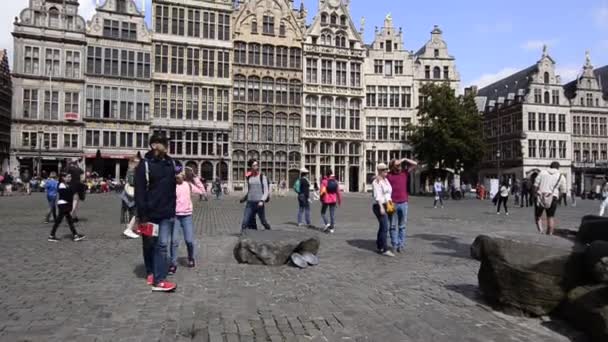 Amberes Flandes Bélgica Agosto 2019 Vídeo Plaza Del Casco Antiguo — Vídeo de stock