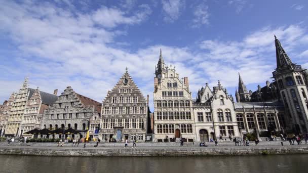 Gent Flandern Belgien Augusti 2019 Gamla Stan Med Flodkanal Och — Stockvideo