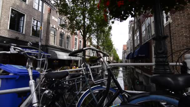 Delft Holland August 2019 Charming Charming Canals Crossed Small Bridges — Stock Video