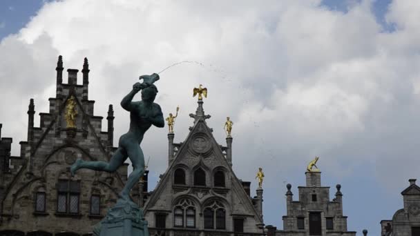 Augustus 2019 Brabo Fontein Marktplein Centrum Van Antwerpen België Video — Stockvideo