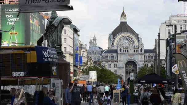Amberes Flandes Bélgica Agosto 2019 Turistas Caminando Ciudad Video — Vídeo de stock