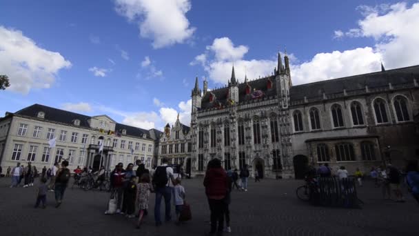 Брюгге Бельгія Серпень 2019 Чарівному Старому Місті Бург Площа Ратуші — стокове відео