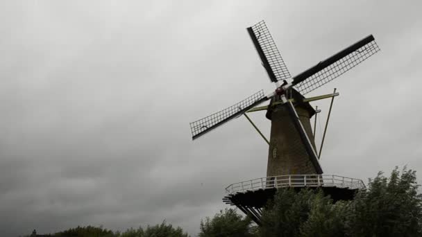 Vai Holanda Agosto 2019 Campo Aberto Moinho Vento Vintage Original — Vídeo de Stock