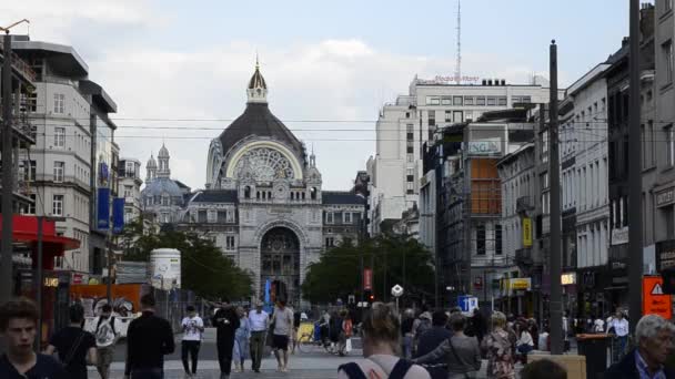 Αμβέρσα Φλάνδρα Βέλγιο Αύγουστος 2019 Τουρίστες Που Περπατούν Στην Πόλη — Αρχείο Βίντεο