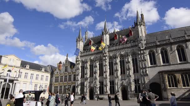 Bruges Belçika Ağustos 2019 Büyüleyici Eski Kasabada Burg Belediye Binası — Stok video