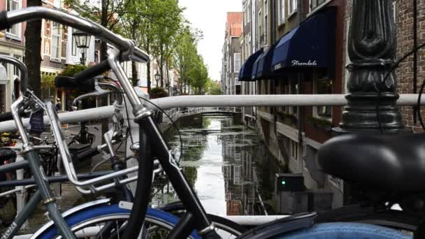 Delft Nederland Augustus 2019 Charmante Charmante Grachten Doorkruist Door Bruggetjes — Stockvideo