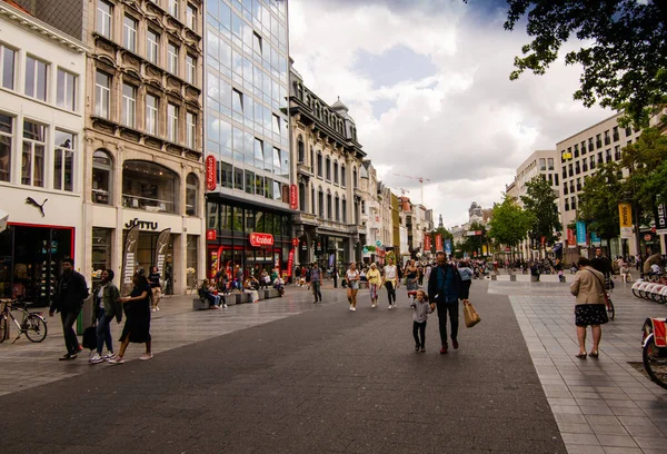 Antwerpen Vlaanderen België Augustus 2019 Langs Belangrijkste Winkelstraat Meir Wandelen — Stockfoto