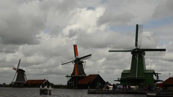 Zaanse Schans Hollanda Ağustos 2019 Kuzeydoğu Amsterdam Zaan Nehri Üzerinde — Stok video