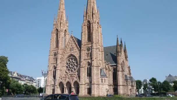 Strasburg Francja Sierpień 2019 Wspaniała Katedra Matki Bożej 142 Metrową — Wideo stockowe