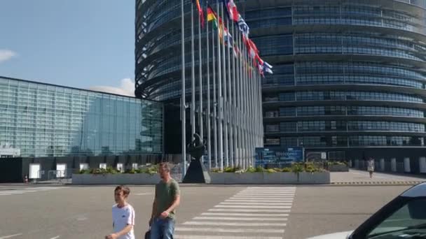 Strasbourg France August 2019 Imposing Modern Headquarters European Parliament Made — Stock Video