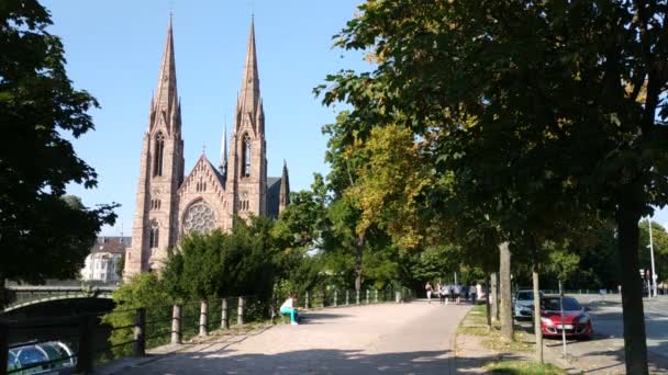 Strasburgo Francia Agosto 2019 Veduta Sulla Chiesa Paul Dal Fiume — Video Stock