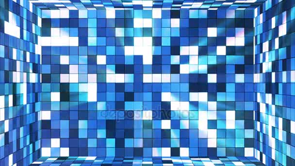 きらめくハイテク正方形部屋、青い、抽象的、単発、4 k 放送します。 — ストック動画