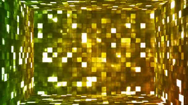 Broadcast Firey Light Högteknologiska Fyrkanter Rum Grön Golden Abstrakt Loopable — Stockvideo