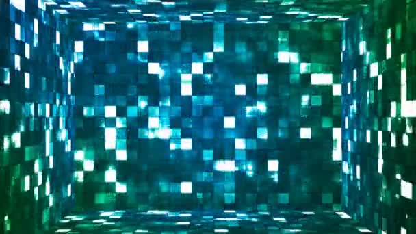 Uitzending Firey Light Tech Pleinen Kamer Blauw Groen Abstract Loopbaar — Stockvideo