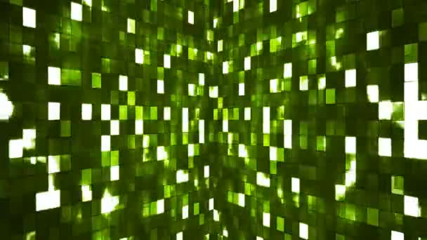 Walls Broadcast Firey Light Tech Squares Verde Abstrato Loopable — Vídeo de Stock