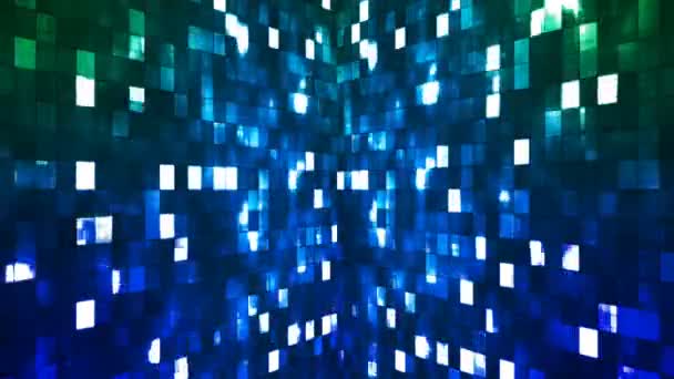 Broadcast Firey Light Tech Squares Walls Blue Green Abstract Loopable — Vídeos de Stock