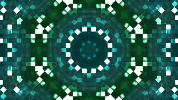 Firey Light Tech Squares Kaleidoscope Green Abstract Loop — 图库视频影像