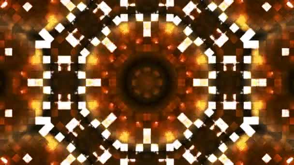 Broadcast Firey Light Tech Squares Kaleidoscope Golden Abstract Loop — Vídeo de stock