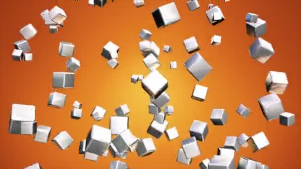 Broadcast Falling Tech Cubes Golden Orange Corporate Loopable — Vídeos de Stock