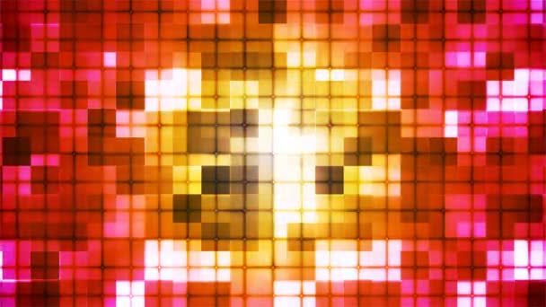 Mrugający Tech Cubic Kwadratowe Wzory Świetlne Czerwony Żółty Streszczenie Pętla — Wideo stockowe