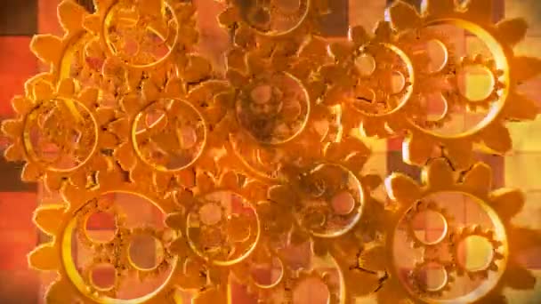 Broadcast Spinning Tech Gears Golden Orange Industrial Loopable — Vídeos de Stock