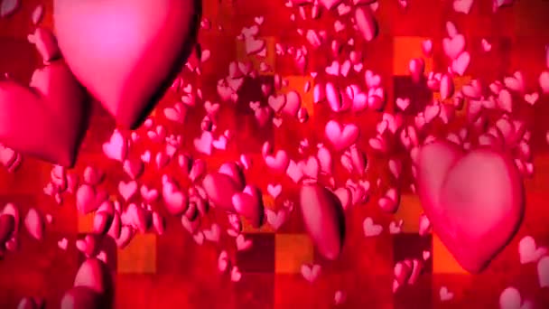 Difusión Romántica Rebotando Corazones Magenta Rojo Eventos Loopable Gran Pito — Vídeo de stock