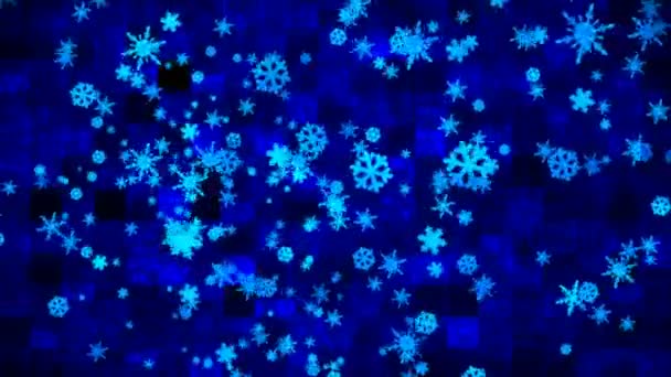 Transmisja Tech Latające Płatki Śniegu Niebieski Fioletowy Ferie Pętla — Wideo stockowe