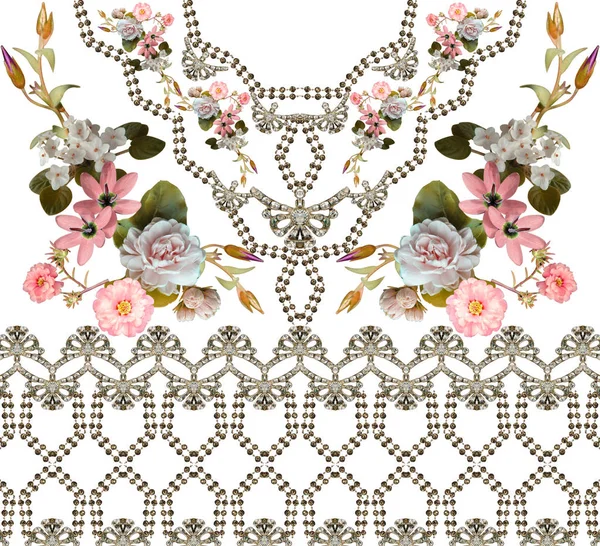Beautiful flowers and geometric pattern — Stock Photo, Image