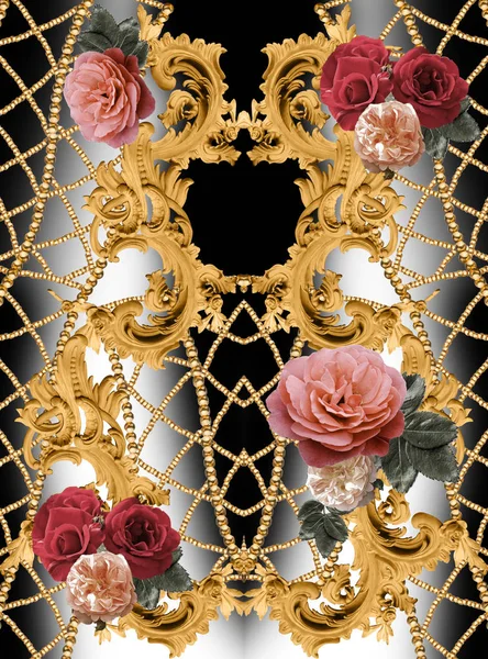 Barocco dorato e fiori — Foto Stock