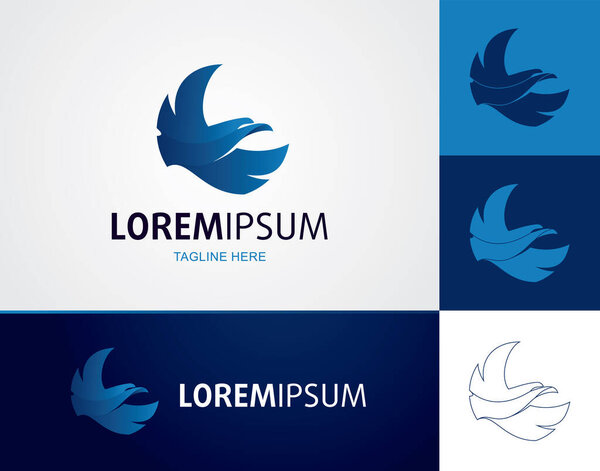 Modern blue bird, eagle, hawk, falcon, wing, Icon Template