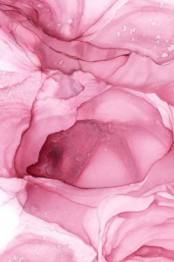 Alkol mürekkebi hava dokusu. Pembe, kırmızı soyut arkaplan. Soyut güller. Tasarım sanatı. Lüks sanat