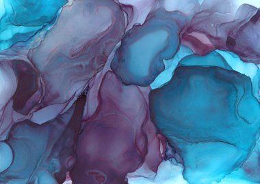 Alkol mürekkebi hava dokusu. Mavi, mor soyut arkaplan. Tasarım sanatı. Lüks sanat