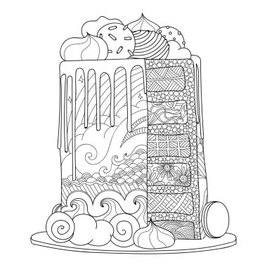 Yetişkinler için boyama kitabı için çizilmiş doodle kek verin. Zentangle tarzı