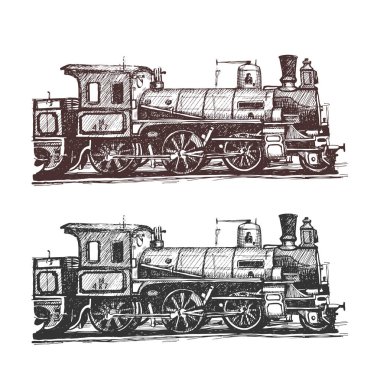 Retro vintage oyma tekniğinde lokomotif