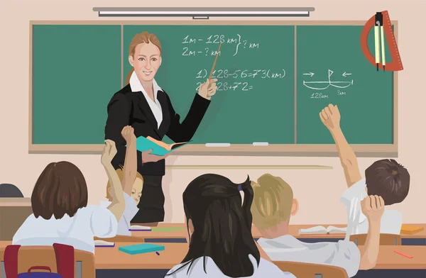 Im Klassenzimmer unterrichtet der Lehrer Mathematik — Stockvektor