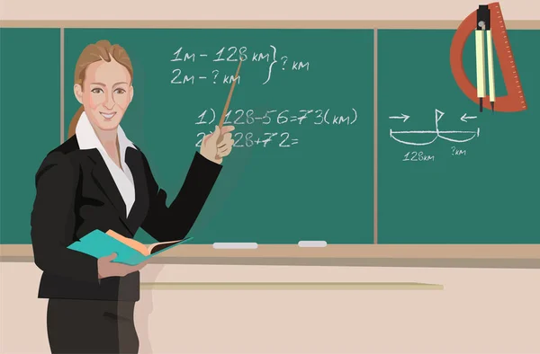 In classe l'insegnante insegna matematica — Vettoriale Stock