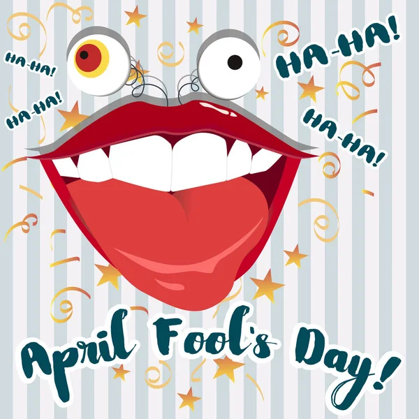 1 April fool dag illustratie met grote lachende mond. — Stockvector