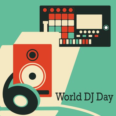 Dünya Dj günü. Vektör çizim kulaklıklar ile