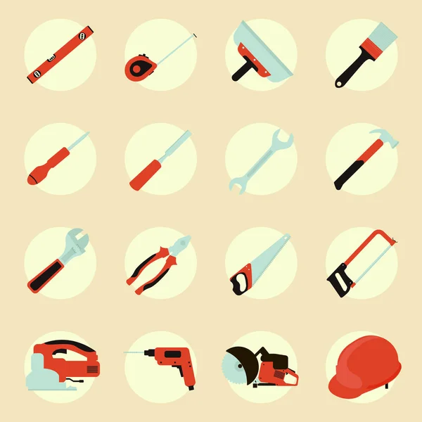 Tools icon set, flat color style. — Stock Vector