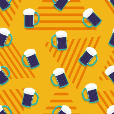 Bira seamless modeli. Renkli bardak bira, yinelenen oktoberfest bira. Vektör.