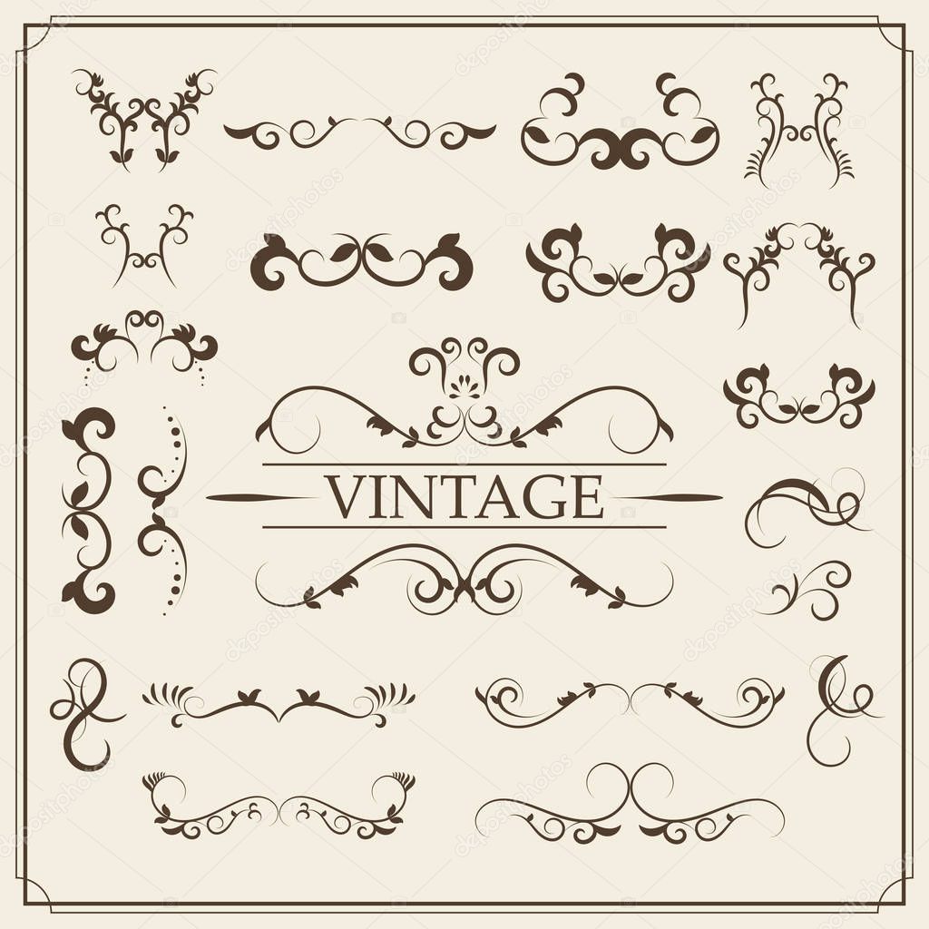 Kit of Vintage Elements for Invitations, Banners, Posters, Placards, Badges or Logotypes.