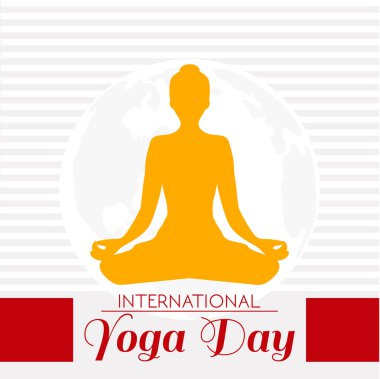 Uluslararası Yoga gün modern çizimde Dünya gezegeninin ile düz stil ve lotus siluet poz.