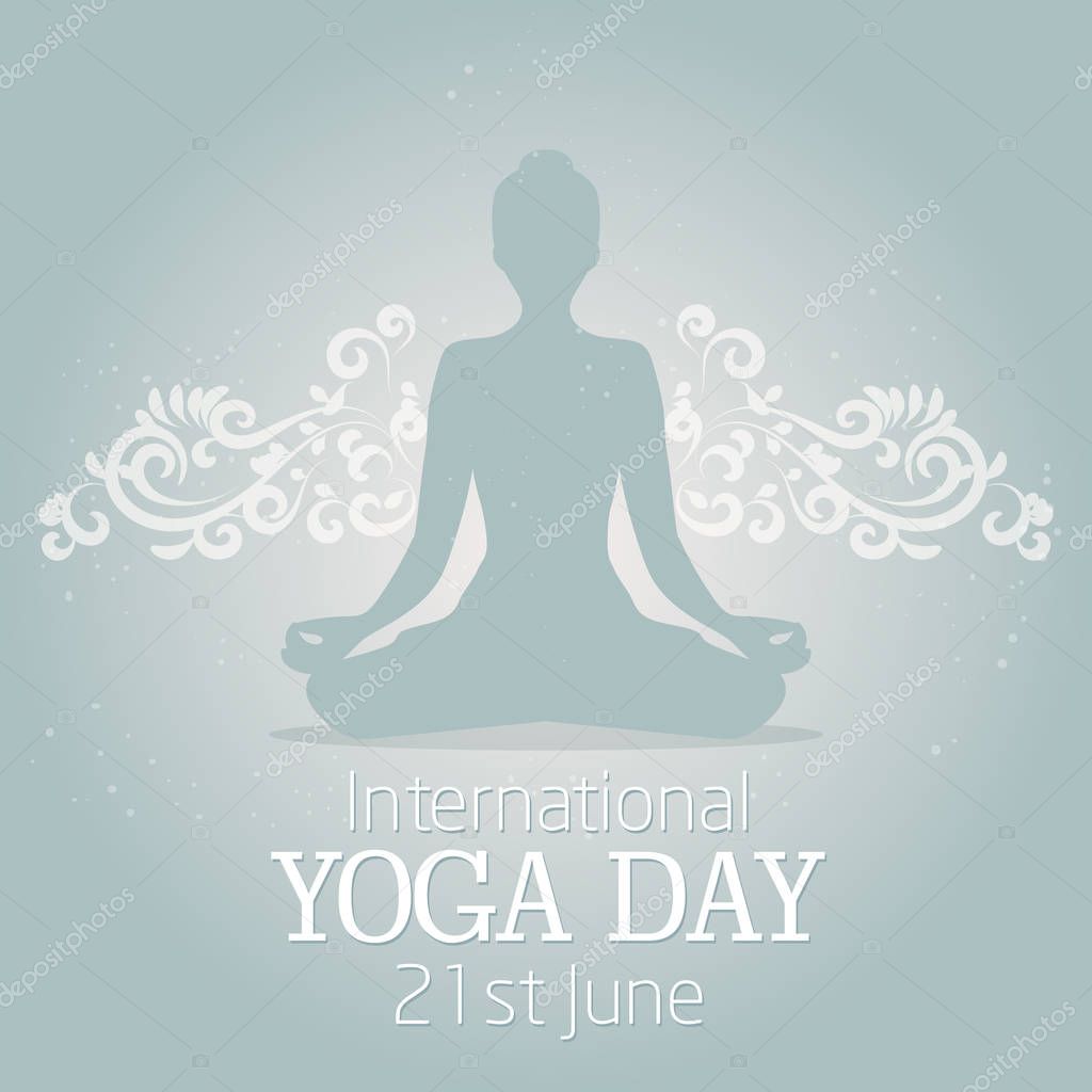 International Yoga day illustration with a beautiful decor elements and lotus pose silhouette. Vector EPS10
