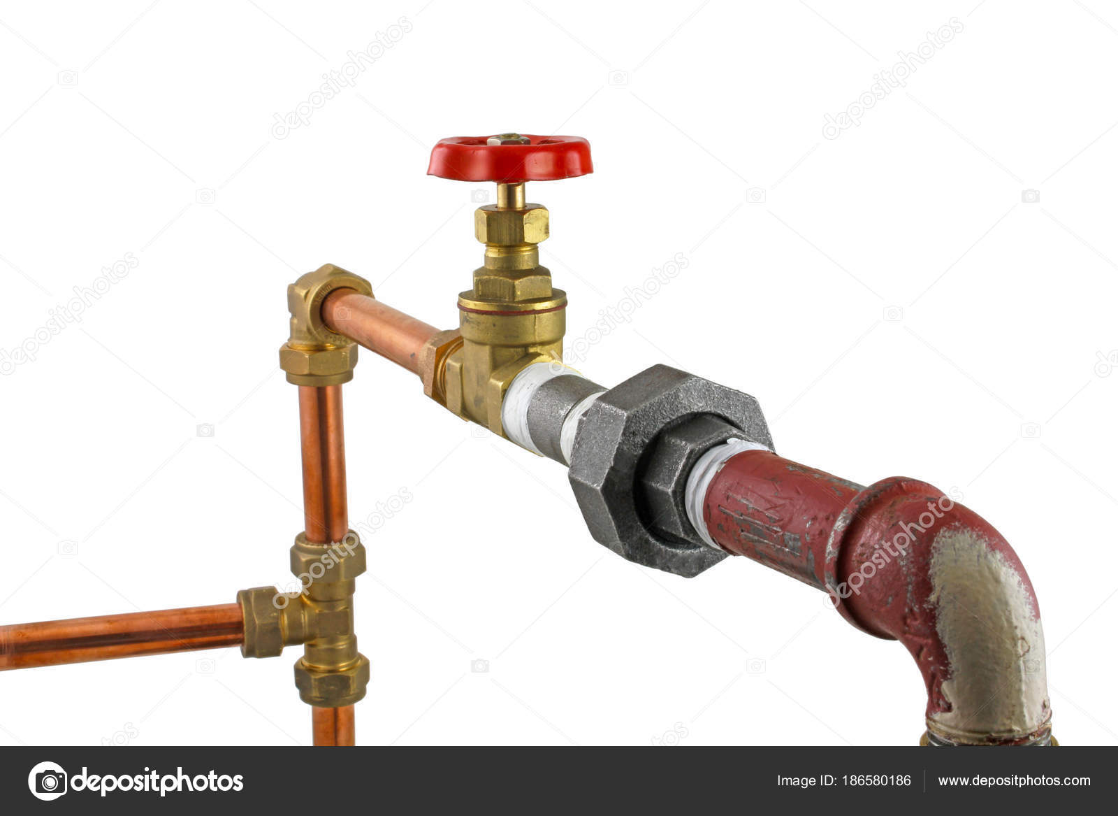 Plumbing Fittings Copper Pipe Fittings Connected Iron Pipework Stock Photo  by ©Richard_Z 186580186