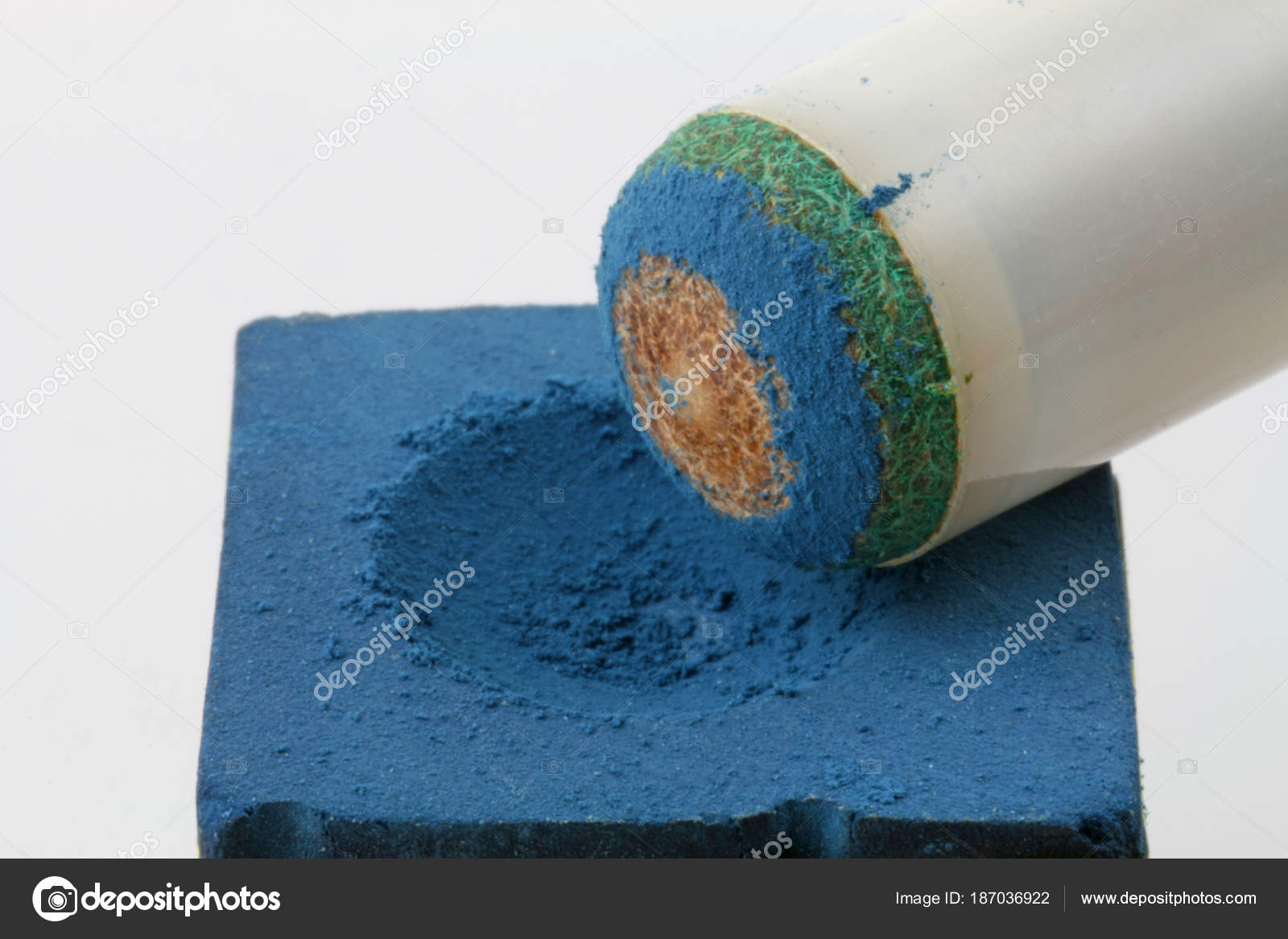 Cue Stick Tip New Cue Stick Tip Having Blue Chalk Stock Photo by