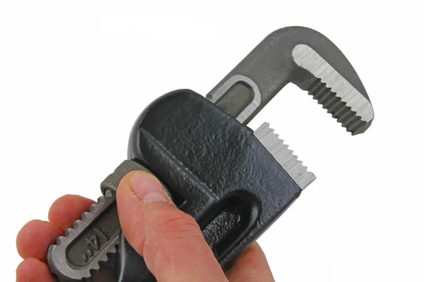 Schraubenschlüssel Ein Verstellbarer Schraubenschlüssel Der Der Rechten Hand Isoliert Auf — Stockfoto