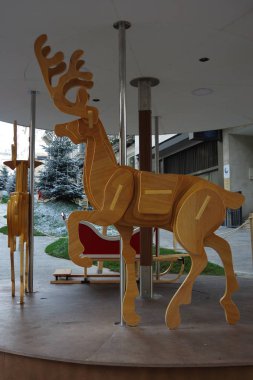 Ahşap Ren geyiği, yılbaşı dekorasyonu, Vigo, Galicia, Ispanya