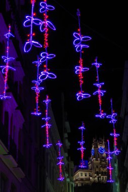 Noel aydınlatma üzerinde Calle Tetuan, Madrid, İspanya