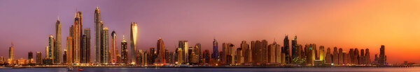 Panoramic view of Dubai Marina bay, UAE