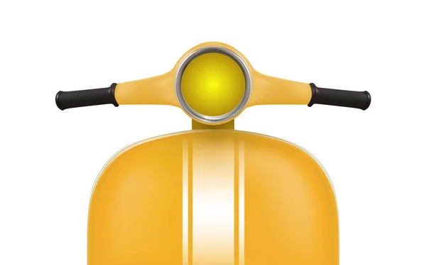 Scooter retro amarelo com listras brancas. Vista frontal — Vetor de Stock